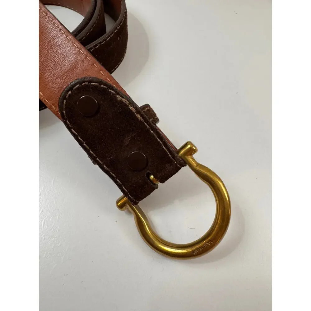 Vintage J.Hilburn USA Men French Calf Belt Brown Suede Gold Brass Buckle Size 55